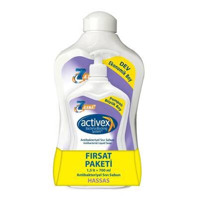 Activex Hassas Antibakteriyel Sıvı Sabun 1500 ml + 700 ml Hediyeli! - 1
