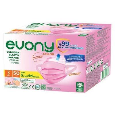 Evony Color S/M Pembe Cerrahi Maske 50`li - 1