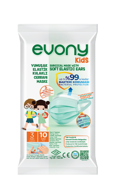 Evony Kids Elastik Kulaklıklı Cerrahi Çocuk Maskesi 10`lu (Desensiz) - 1