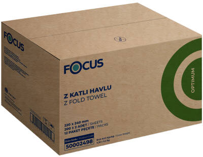 Focus Optimum Z Katlı Kağıt Havlu - Çift Katlı - 200 Yaprak - 12 Paket - 20 cm x 24 cm - 1