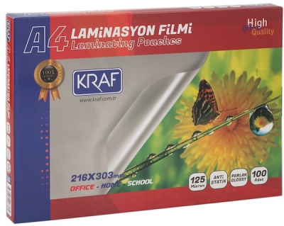 Kraf 2124 Laminasyon Filmi Parlak A4 125 MIC 100'lü - 1