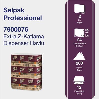 Selpak Professional Extra Z Katlı Dispenser Havlu 200 12'li - 2