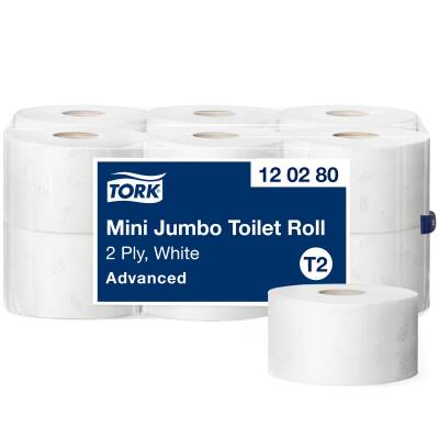 Tork Advanced Mini Jumbo Tuvalet Kağıdı - Çift Katlı - 170 metre - 12`li Rulo - 1