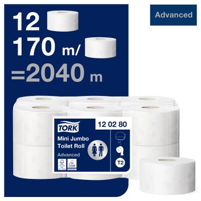 Tork Advanced Mini Jumbo Tuvalet Kağıdı - Çift Katlı - 170 metre - 12`li Rulo - 2