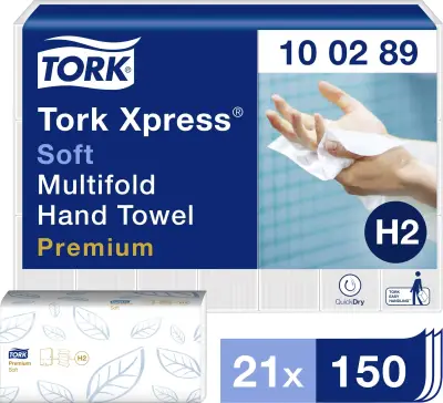 Tork Xpress Z Katlı Kağıt Havlu Premium - Çift Katlı - 150 Yaprak - 21 Paket - 21,2cm x 25,5cm - 1